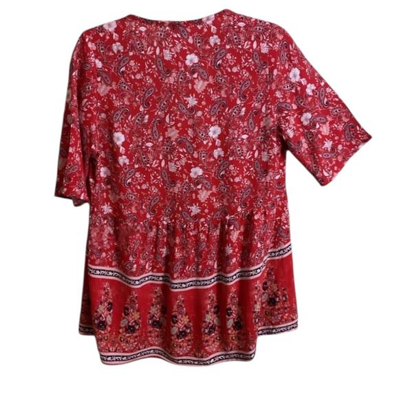 KNOX ROSE Blouse Women's Size S Red Multi-Floral Paisley Print Relaxed Fit Boho - Picture 7 of 10